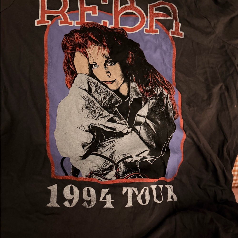 Reba Black Tee with Red and White Graphic